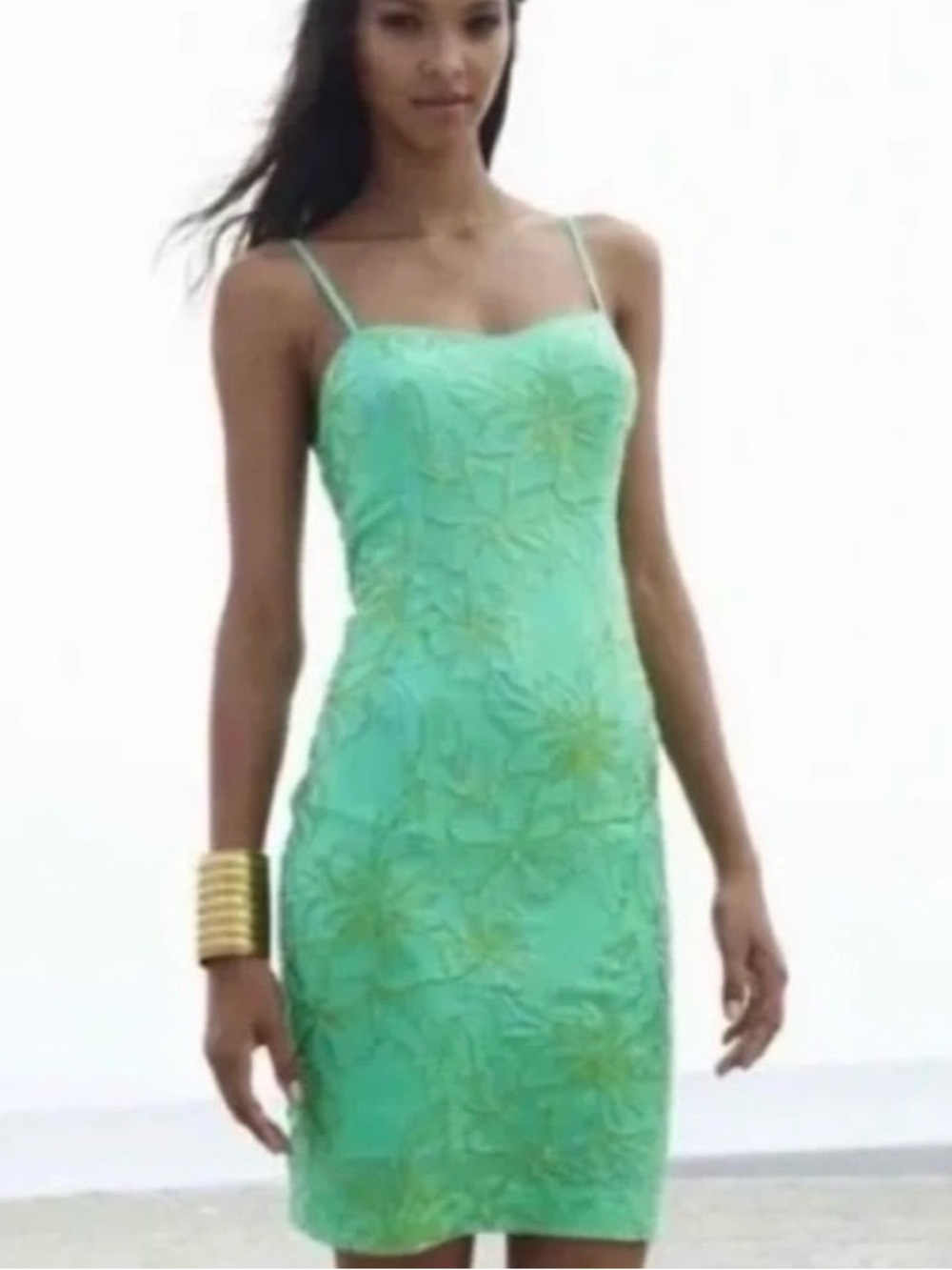 Lilly Pulitzer Green Floral Sequined Beaded Slip Dress